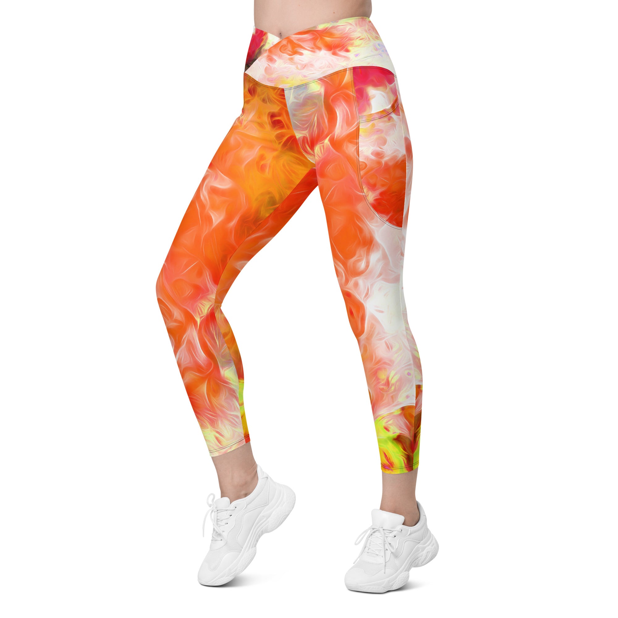 Crossover Leggings with Pockets. Workout Leggings-Tie and Dye Art. Streetwear Leggings. Yoga Pants. WickedYo.
